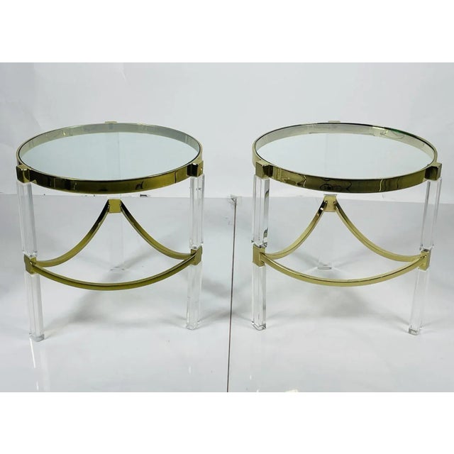 Hollywood Regency 1970s Pair of Lucite & Brass Side Tables by Charles Hollis Jones "Classic Wolf Table" For Sale - Image 3 of 13