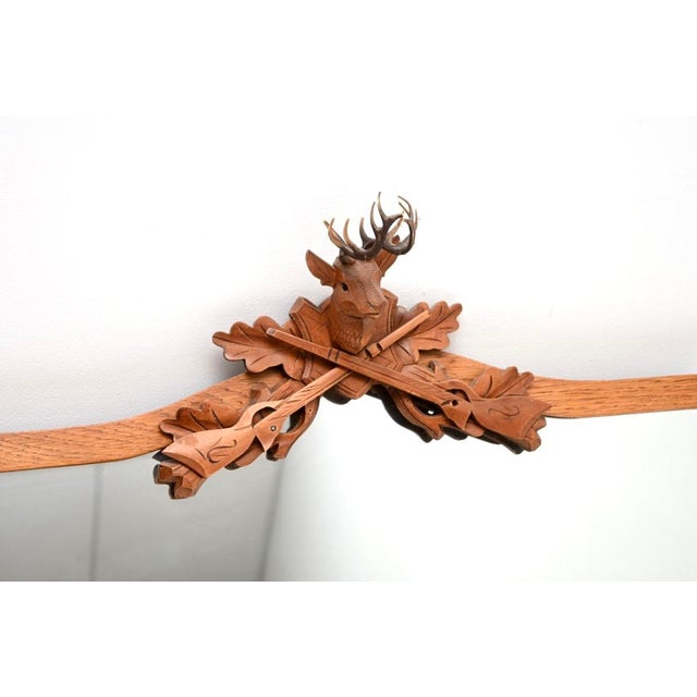 1950s Antique Carved Oak Stag Mounted Mirror, 1950s For Sale - Image 5 of 10
