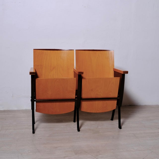 Two-Seater Cinema Armchair Bench in Numbered Two-Tone Wood, 1960s For Sale - Image 10 of 18