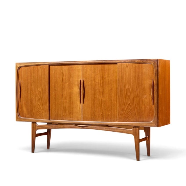 Mid-Century Modern Kurt Østervig Style Mid Century Danish Sculptural Teak High Credenza For Sale - Image 3 of 12