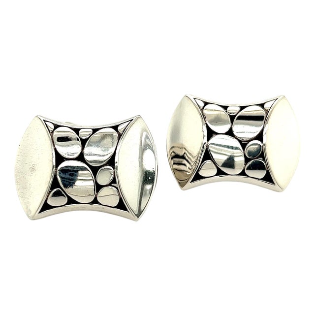 1990s Pair of John Hardy Estate Mens Pebble Cufflinks Sterling Silver For Sale
