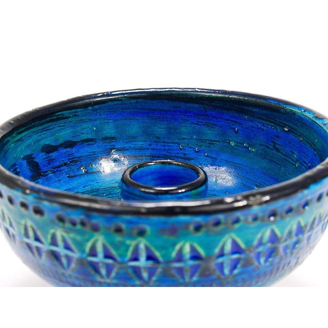 Mid-Century Rimini Blue Glazed Candleholder Bowl attributed to Bitossi for Bitossi, 1950s For Sale - Image 9 of 14