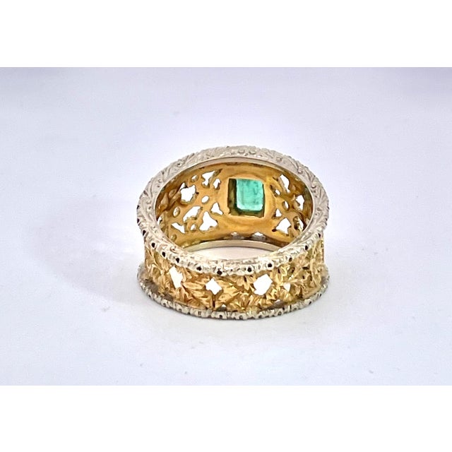 Metal 18k Renaissance Inspired Ring W/Emerald Center, Size 7.25 For Sale - Image 7 of 11
