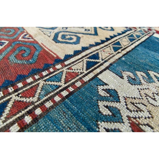 Blue 1890s Borchelu Bordjalou Rug Abrush Hand-Knotted Kazak Medallions Blue Wool Pile Rug - 4’11” X 7’4” For Sale - Image 8 of 10