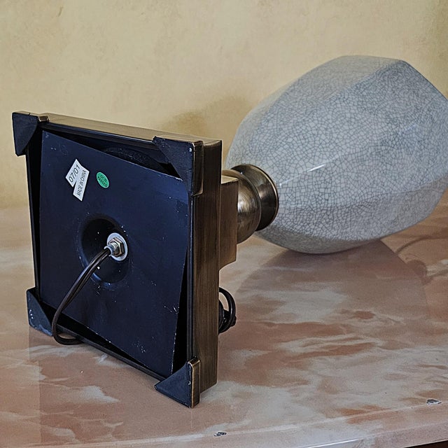 Vintage Crackle Glaze Ceramic Table Lamp on Antiqued Brass Base, Transitional Style For Sale - Image 16 of 18
