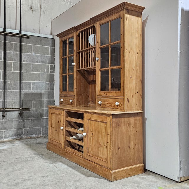English Vintage English Pine Kitchen Dresser With Plate Rack & Wine Storage For Sale - Image 3 of 13
