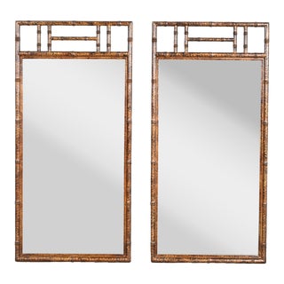 Drexel Heritage Hollywood Regency Faux Bamboo Framed Wall Mirrors in Faux Tortoise Shell Finish, Pair For Sale