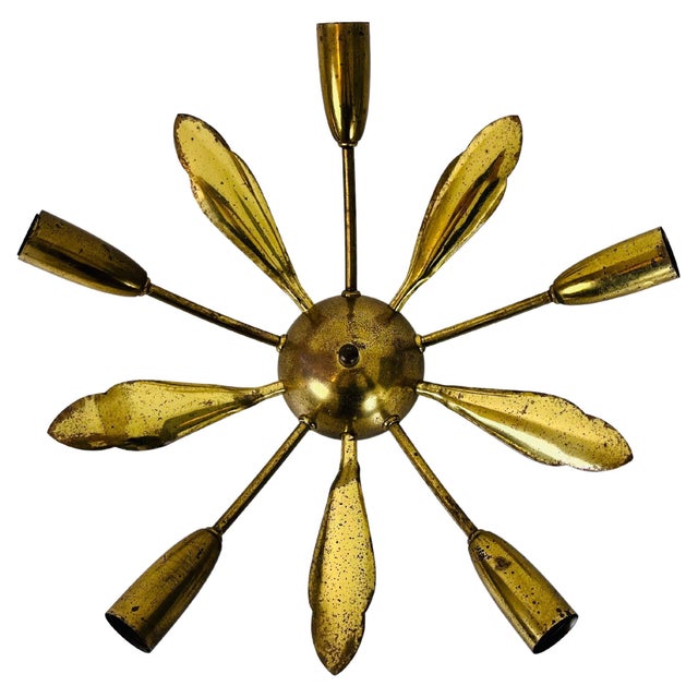 Midcentury Brass 5-Arm Sputnik Chandelier, 1960s For Sale - Image 10 of 10