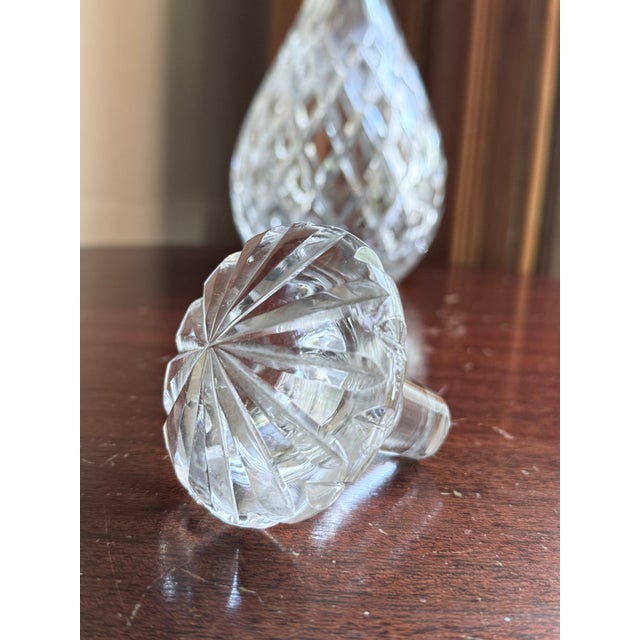 Mid-Century Modern Mid 20th Century Mid Century Modern Cut Crystal Decanter Diamond Quilted Body With Sunburst Ball Stopper For Sale - Image 3 of 10