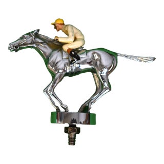 Louis Lejeune English Chrome Racehorse W/ Jockey Hood Ornament/ Mascot For Sale