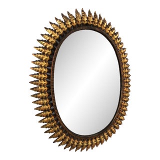 Vintage 1960s Spanish Sun Mirror in Gilded Metal For Sale