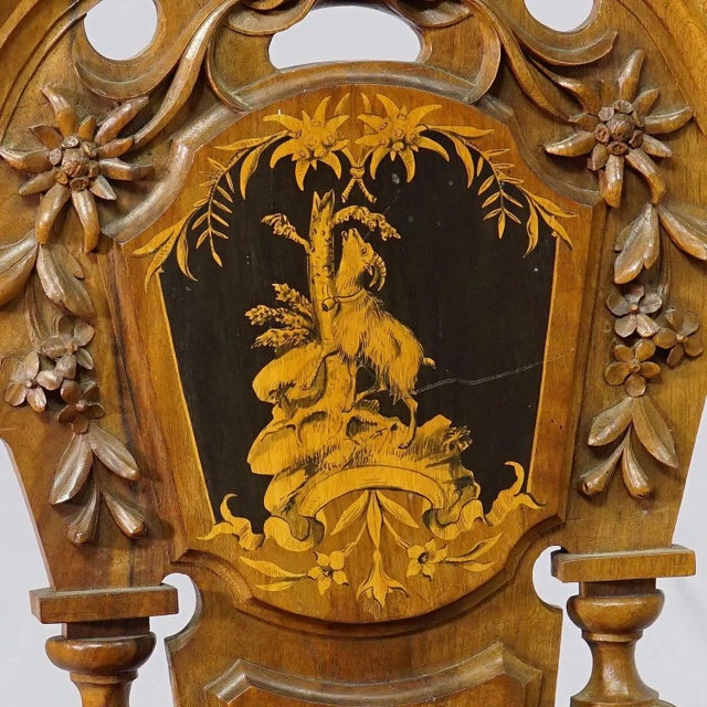 Nutwood Edelweis Marquetry Chair, Brienz, Swiss, 1900s For Sale - Image 9 of 12