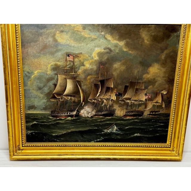 Early 19th Century War of 1812 Marine Sea Battle Oil Painting — Old Ironsides Uss Constitution Captures HMS Cyane & HMS Levant, English School c.1830 Framed For Sale - Image 5 of 18