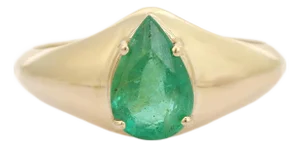 Contemporary Style Pear Cut Emerald Solitaire Ring in 14k Solid Gold Size 7