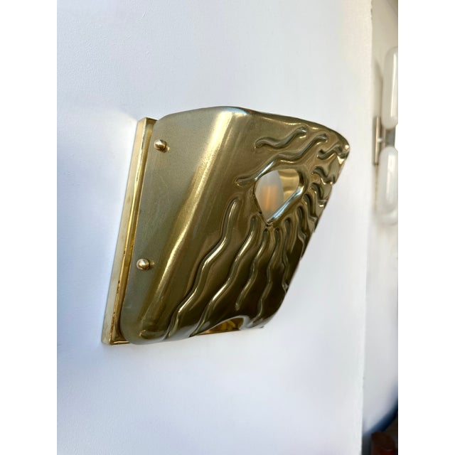 Contemporary Pair of Green Eyes Murano Glass and Brass Sconces, Italy For Sale - Image 4 of 12