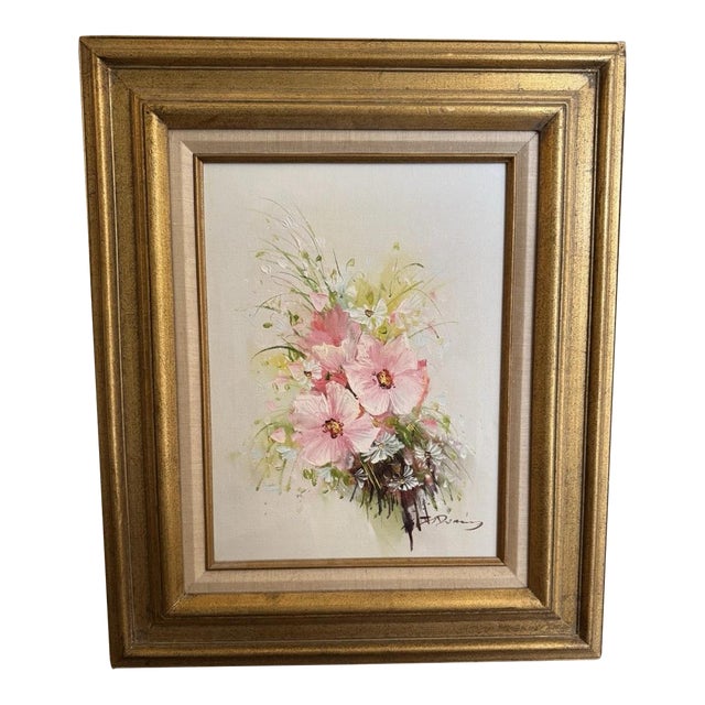 Romantic Floral Still Life Oil Painting in Gilt Frame European Style Wall Art For Sale