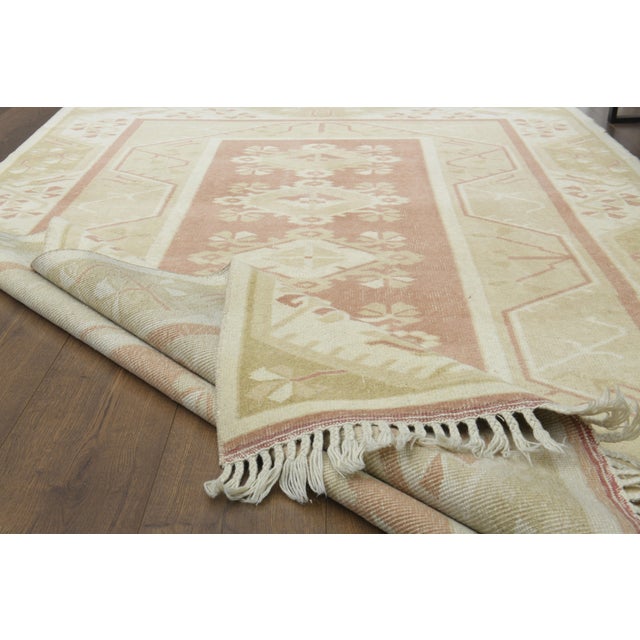 1970s Vintage Turkish Oushak Handmade Wool Cotton Beige Area Rug For Sale - Image 11 of 12