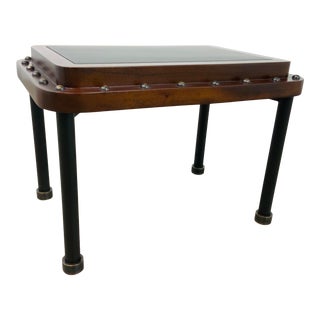 Campaign Style Walnut and Black Finished Ace Side Table For Sale