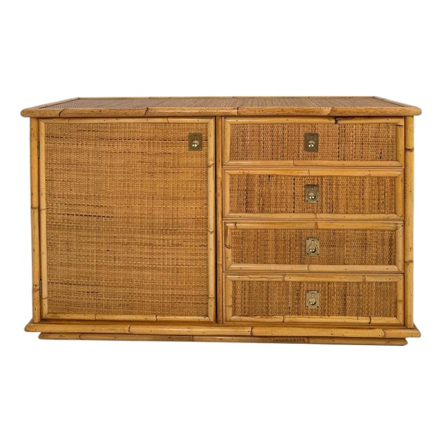 Mid-Century Italian Bamboo, Rattan and Cane Cabinet with Drawers by Dal Vera, 1970 For Sale