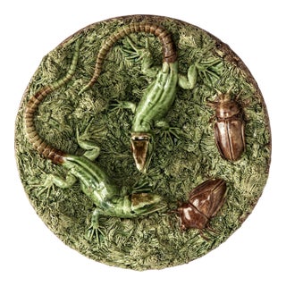 Palissy Ware Style Portuguese Mafra Majolica Pottery With Lizards and Bugs For Sale