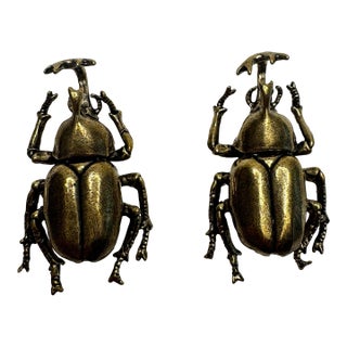 Pair of Vintage Victorian Revival Solid Brass Beetle Cabinet Knobs Hardware For Sale