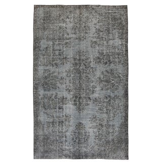 Blue Grey Floral Turkish Rug - 5'5" x 8'9" For Sale
