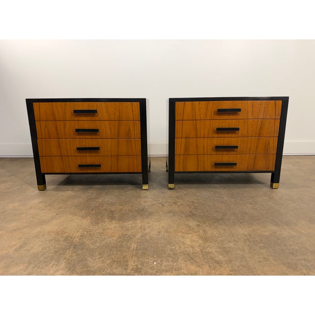A sophisticated pair of four-drawer nightstands or side tables designed by Harvey Probber, Fall River, Massachusetts....