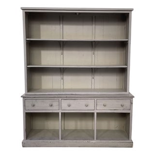 Large Gray Patina Pine Bookcase, 1960s For Sale