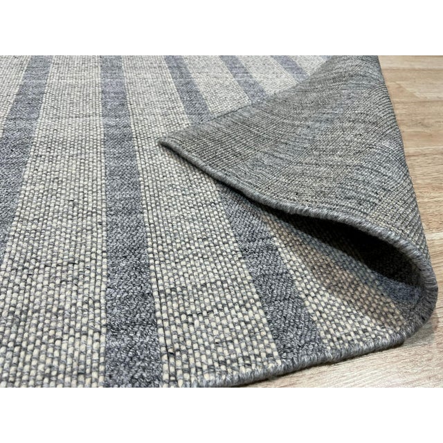 2020s 9x12 Luxurious Timeless Gray Stripe Geometric Modern Handmade Wool Carpet Rug For Sale - Image 5 of 9