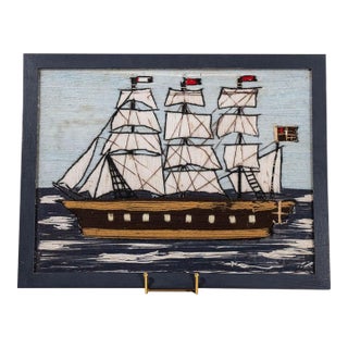 Antique Sailor Wool Art in Navy Wood Frame For Sale