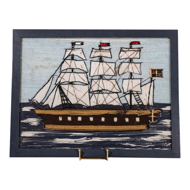 Antique Sailor Wool Art in Navy Wood Frame For Sale