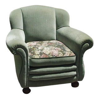 Early 20th Century Art Deco Style Refurbished Overstuffed Armchair For Sale