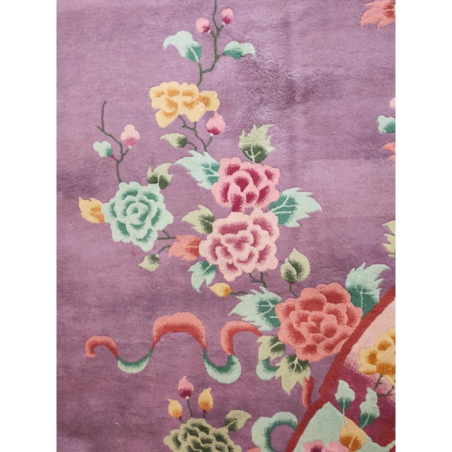 Rectangle Purple 1920s Antique Room Size Chinese Wool Art Deco Knotted Rug For Sale In New York - Image 6 of 9