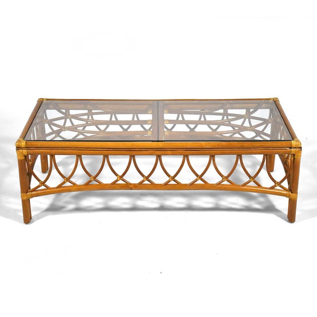 Contemporary McGuire Rattan Coffee Table with Glass Top For Sale - Image 3 of 9
