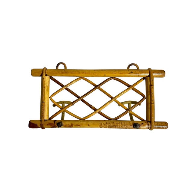 Vintage French Provincial Bamboo Coat Hat Rack With Two Hooks For Sale - Image 11 of 12