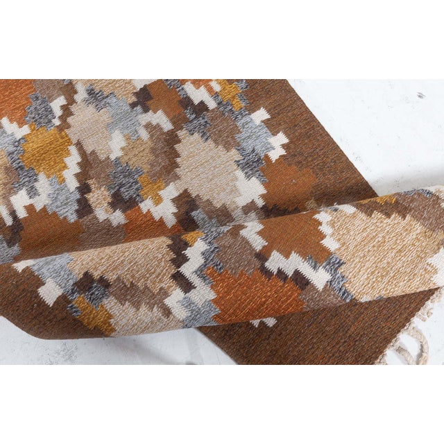 Textile Doris Leslie Blau Vintage Swedish Flat Woven Runner by Ingegerd Silow For Sale - Image 7 of 10