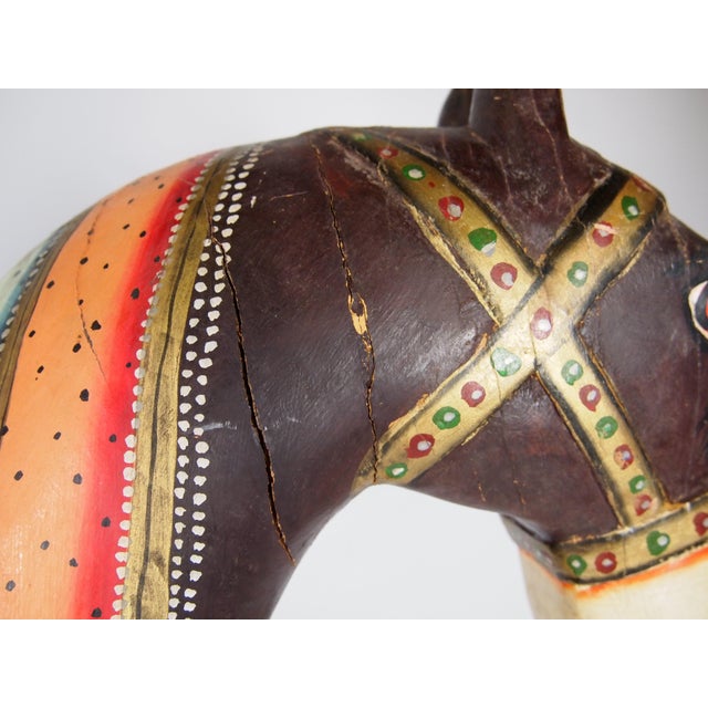Wood Antique Painted Wood Temple Horse For Sale - Image 7 of 10