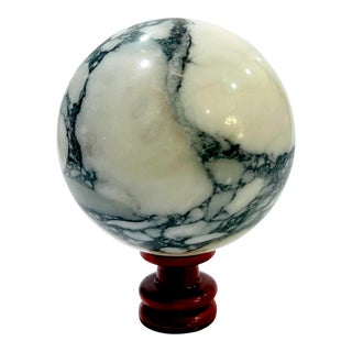 Vintage Marble Sphere on Lacquered Turned Wood Stand For Sale