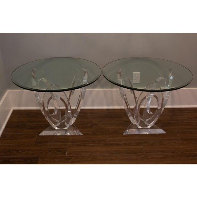 Pair of “Eclipse of Time” Table, USA 1990 Acrylic, Glass Signed at Base Mikhail Lozniko. 36" D x 21"H Minor scuffs and...