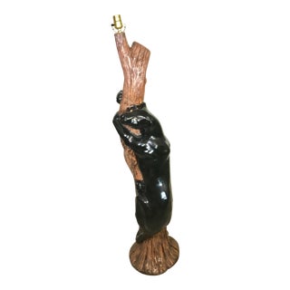 Vintage Black Panther Wildlife Ceramic Floor Lamp For Sale