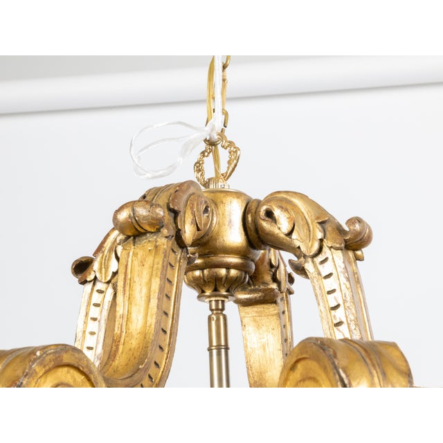 Baroque Early 20th Century French Baroque Style Giltwood Lantern with Carved Volutes and Textured Glass For Sale - Image 3 of 11