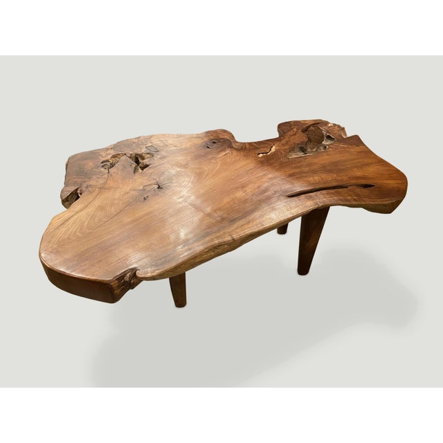 2010s Andrianna Shamaris Single Slab Live Edge Teak Wood Coffee Table For Sale - Image 5 of 6