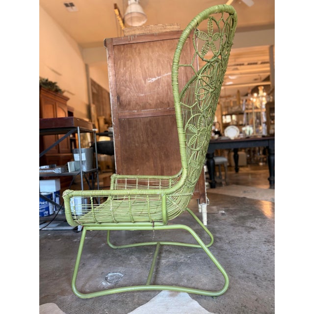 Light Green Pair of Crinoline Vintage Floral Lattice Peacock Chairs For Sale - Image 8 of 11
