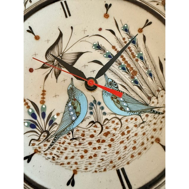 An exceptionally scarce vintage high-fire studio stoneware (gres) wall clock handcrafted by acclaimed ceramic artist Ken...