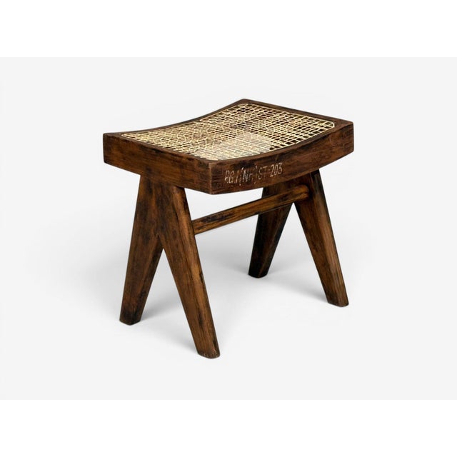 Brown Pierre Jeanneret, Low Cane Stools, Teak, Cane, Chandigarh, India, 1960s For Sale - Image 8 of 13