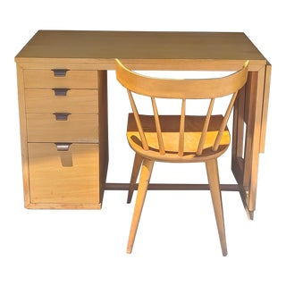 1940s Vintage Drexel Edward Wormley Precedent Drop-Leaf Desk & Chair - Set of 2 For Sale
