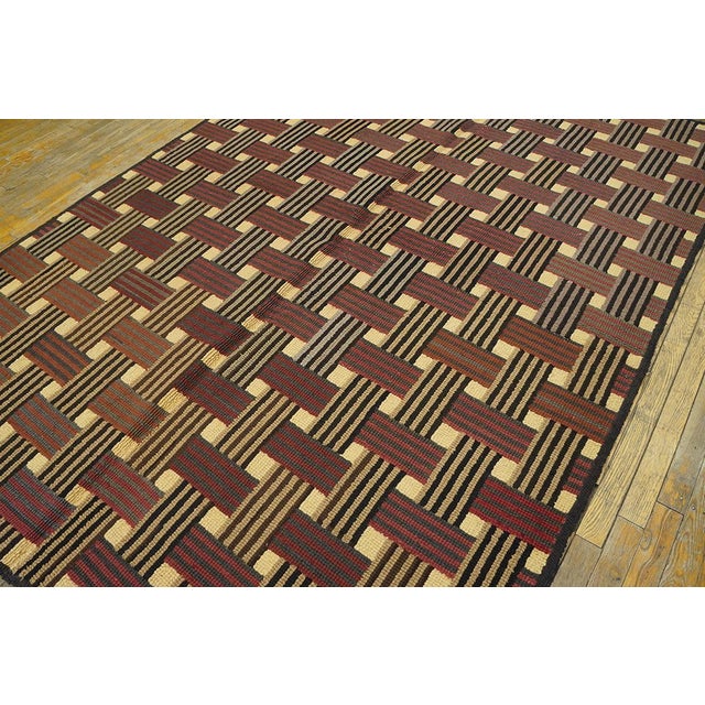 1960s Brown Bastekweave Modern Vintage American Hooked Rug 6'2" X 8'8" Handknotted Wool Carpet For Sale In New York - Image 6 of 10