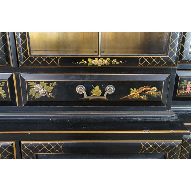 Mid 20th Century Union National Lacquered Chinoiserie Breakfront China Display Curio Cabinet 90", Attributed For Sale - Image 11 of 18
