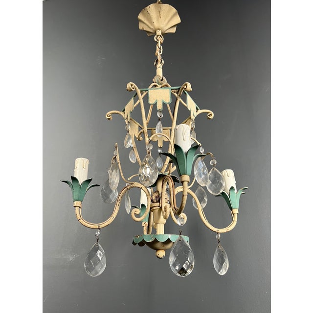 Mid-Century Modern 1940 Mid Century Modern Metal with Crystals Chandelier For Sale - Image 3 of 12