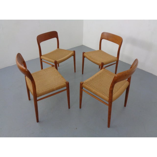 Model 75 Teak & Papercord Chairs by Niels Otto Møller for JL Møller, 1960s, Set of 4 For Sale - Image 4 of 18